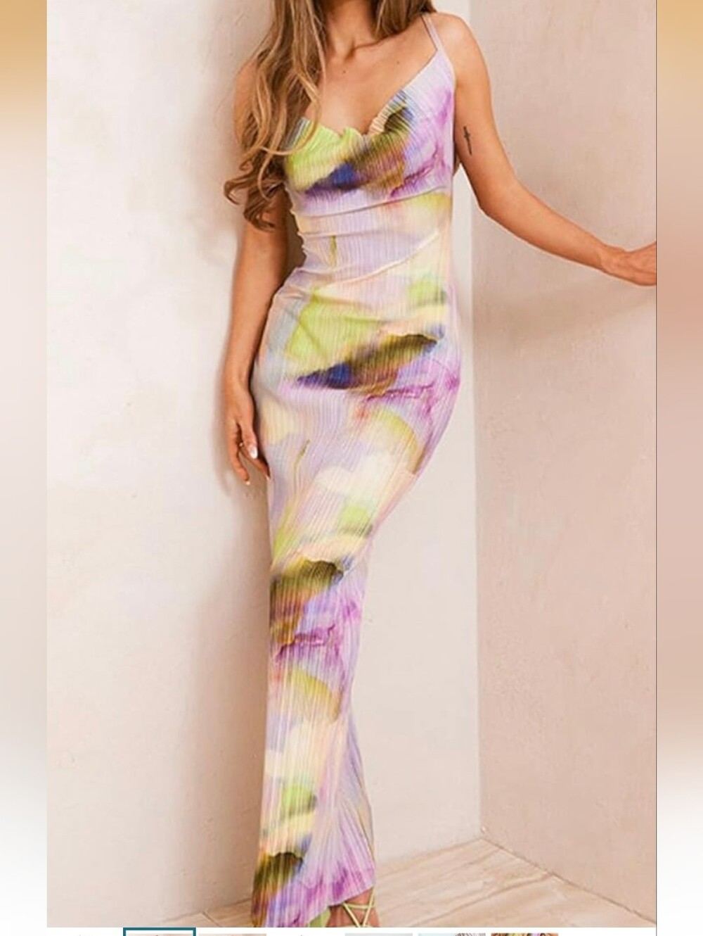 Silky Tie-Dye Ribbed Maxi Dress - Pastel Multi